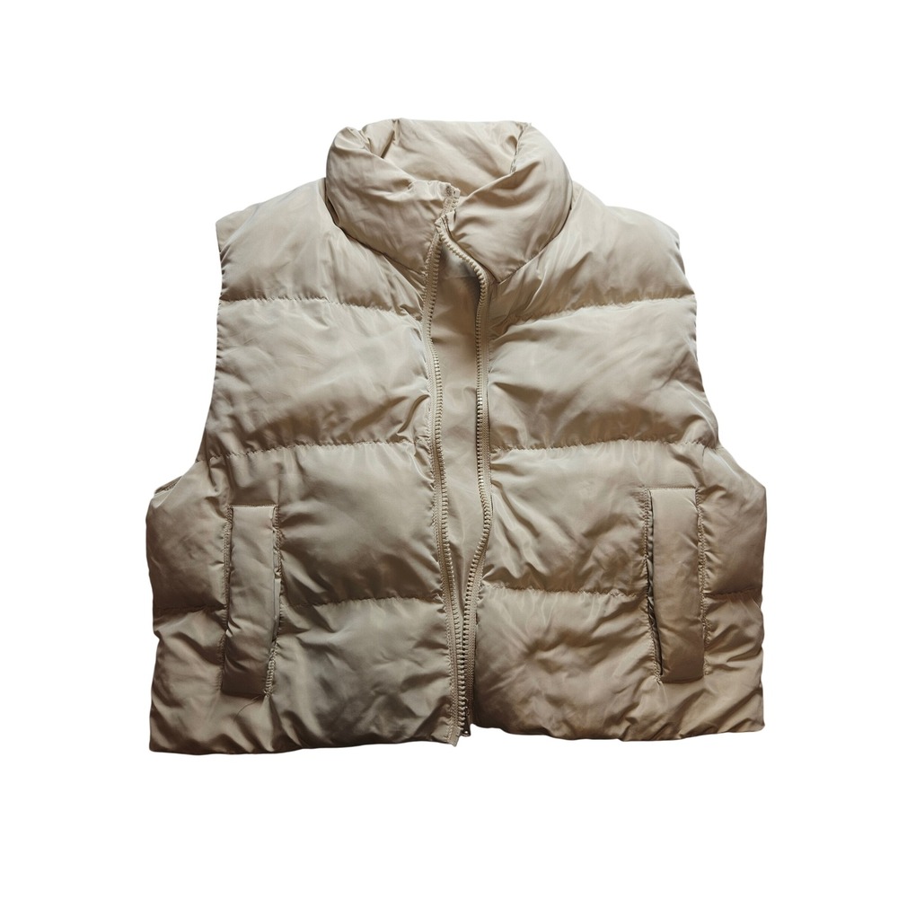 Entro Beige Puffer Vest Sleeveless Quilted Full Zip Jacket Tan J20811 Medium